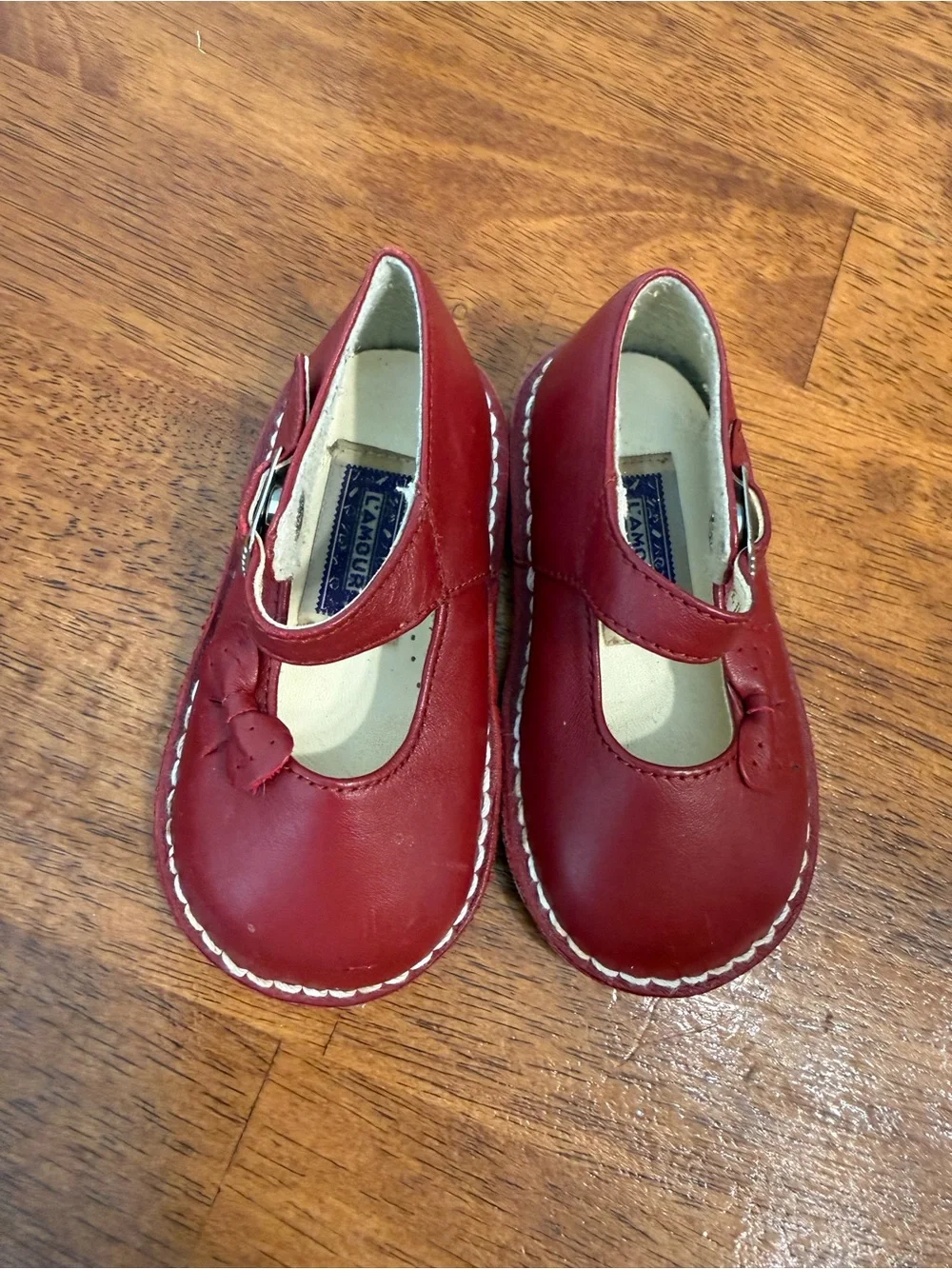 L'Amour Iris Red Leather Double Bow Mary Jane Shoes Toddler measures 7 classic